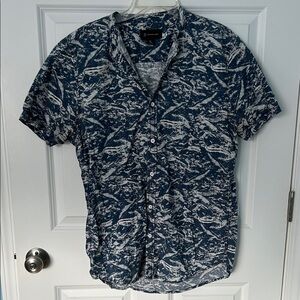 Men's INC Blue and White Patterned Shirt